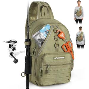 imageKastKing Karryall Sling Tackle BagFishing Sling PackFishing Backpack With Rod HolderMOLLE SystemSoft Bait ampamp Gear StorageC Khaki