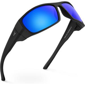 image:imageKastKing Gauley Polarized Sunglasses With PuriVex Protective Lens CoatingUV 400 and Wrap Design Sport Fishing SunglassesD Black Frame  Cobalt Mirror