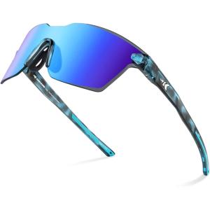image:imageKastKing Tarkio Polarized Fishing Sunglasses Large Single PC Lenses Rimless Wrap Design UV400 Protection Sports SunglassesC Gloss Navy Blue Demi Frame  Ice Blue Mirrior