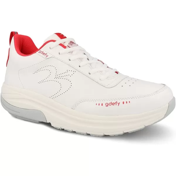 Gravity Defyer Mens GDefy Yulaxon Leather Athletic Shoes  Hybrid VersoShock Pain Relief Walking ShoesWhite Red