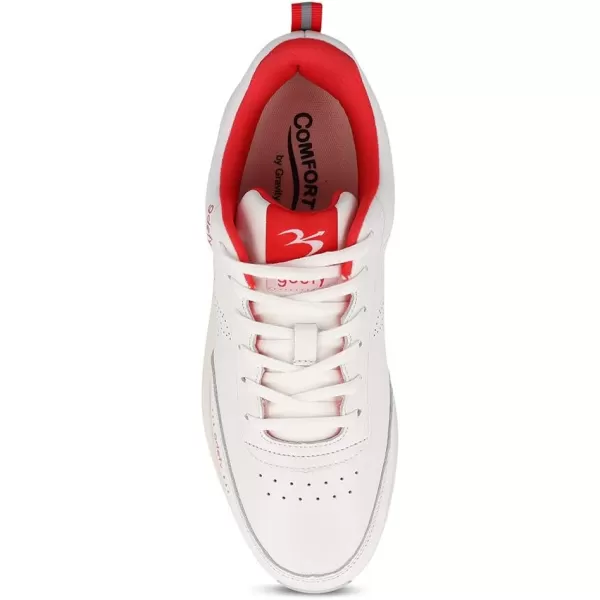 Gravity Defyer Mens GDefy Yulaxon Leather Athletic Shoes  Hybrid VersoShock Pain Relief Walking ShoesWhite Red