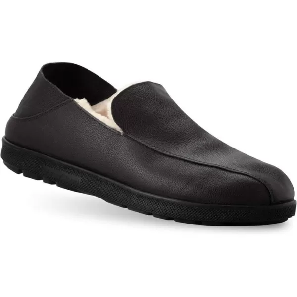 Gravity Defyer Mens GDefy Salazar Slipper  VersoCloud Italian Leather Wool Lined House Slippers With Arch SupportBlack