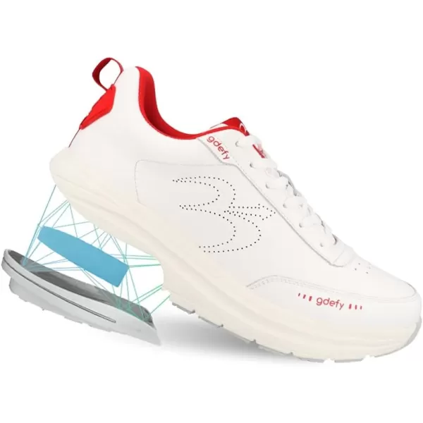 Gravity Defyer Mens GDefy Yulaxon Leather Athletic Shoes  Hybrid VersoShock Pain Relief Walking ShoesWhite  Red