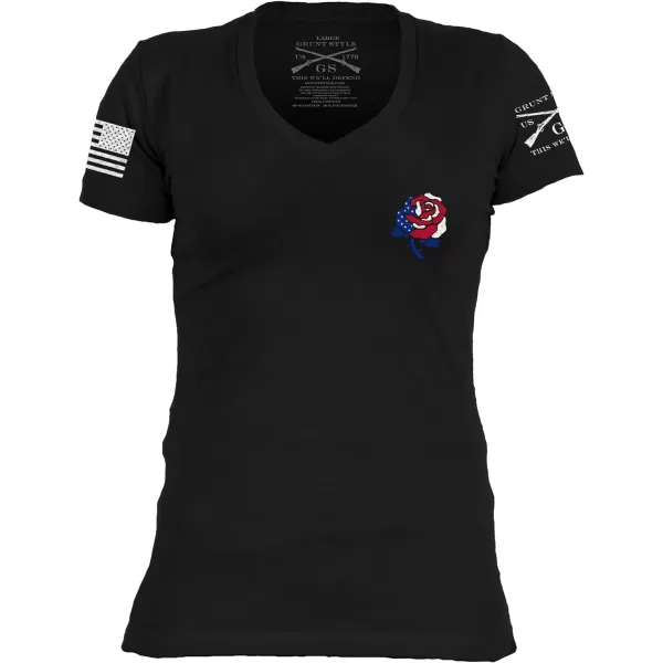 Grunt Style Freedom Rose Womens VNeck TShirtBlack