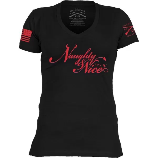 Grunt Style Naughty and Nice Womens VNeck TShirtBlack