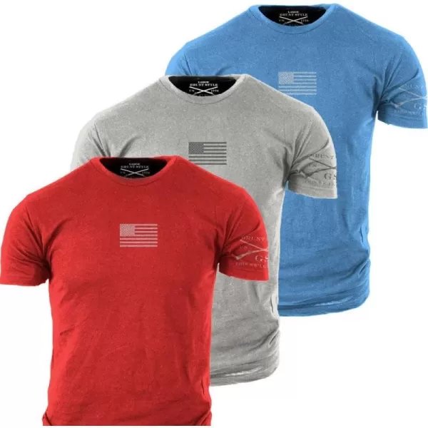 Grunt Style Freedom Pack 3Pack Mens TShirtsAmerica Red Vintage White and Blue