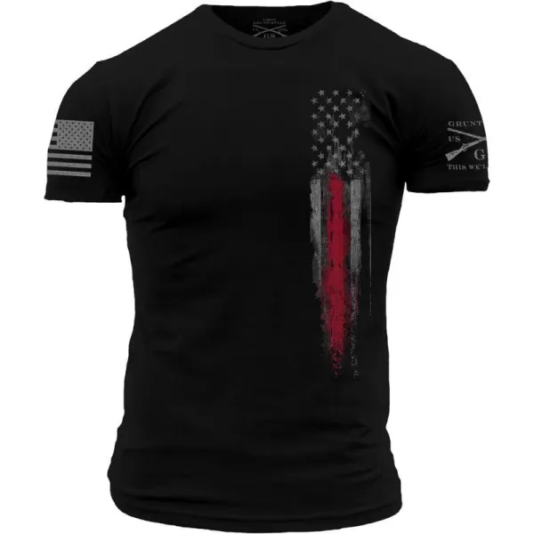 Grunt Style Military TShirt  Black Red Line Flag Crew Neck Loose Fit LargeGrunt Style Military TShirt  Black Red Line Flag Crew Neck Loose Fit Large