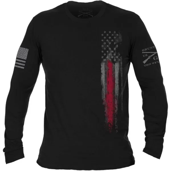 Grunt Style Red Line Flag  Long Sleeve BlackBlack