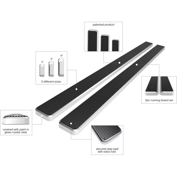 APS IBFY3824 Silver 6" Running Board Side Step 