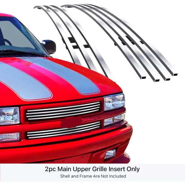 APS Compatible with Chevy Blazer 1998-2005 &amp; S-10 Criss Cross 98-04 Main Upper Stainless Steel Polished Chrome 8X6 Horizontal Billet Grille Insert C65705S