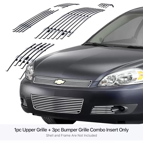 APS Compatible with Chevy Impala 2006-2013 &amp; 14-16 Impala Limited with Fog Light Stainless Steel Chrome 8x6 Billet Grille Insert Combo C67920S