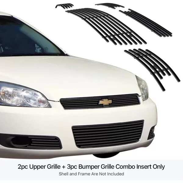 APS Compatible with Chevy Impala 2006-2013 &amp; 14-16 Impala Limited with Fog Light Stainless Steel Chrome 8x6 Billet Grille Insert Combo C67920S