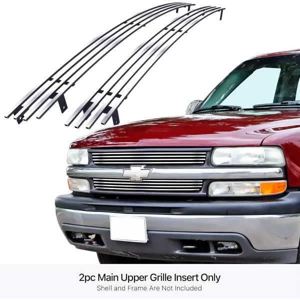 APS Compatible with Chevy Silverado 1500 1999-2002 &amp; 00-06 Suburban Tahoe Main Upper Stainless Steel Chrome 8x6 Billet Grille Insert C85068S