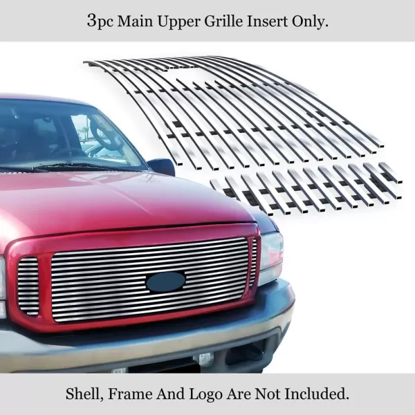 APS Compatible with Ford Excursion 2000-2004 with Logo Show Main Upper Stainless Steel Chrome 8x6 Billet Grille Insert F65707S