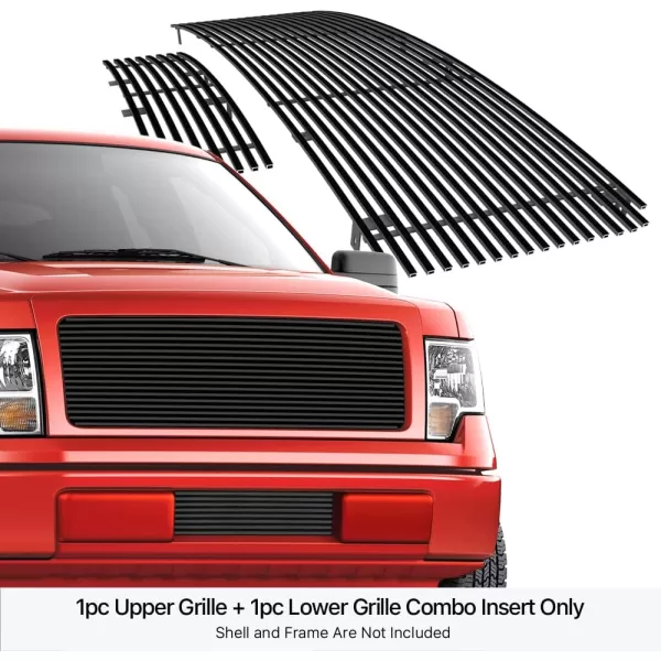 APS Compatible with Ford F-150 2009-2014 Stainless Steel Black 8x6 Horizontal Billet Grille Insert Combo F86614H