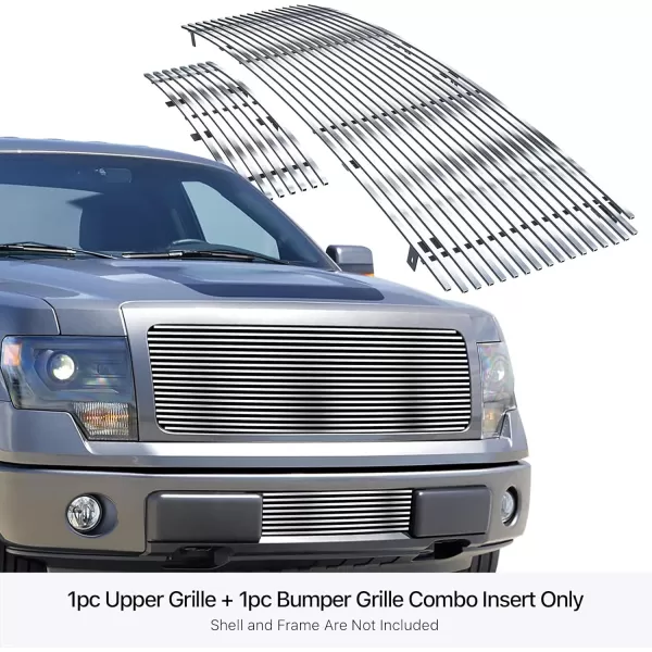 APS Compatible with Ford F-150 2009-2014 Stainless Steel Black 8x6 Horizontal Billet Grille Insert Combo F86614H
