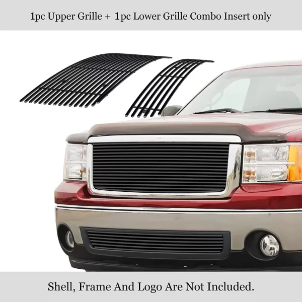 APS Compatible with GMC Sierra 1500 2007-2013 Stainless Steel Black 8x6 Horizontal Billet Grille Insert Combo G67860J
