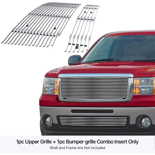 APS Compatible with GMC Sierra 1500 2007-2013 Stainless Steel Black 8x6 Horizontal Billet Grille Insert Combo G67860J