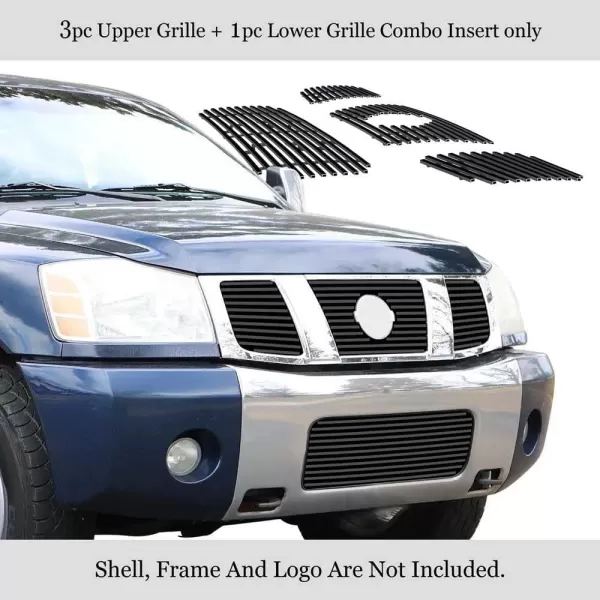 APS Compatible with Nissan Titan 2004-2006 &amp; 07 Titan Classic Model &amp; 04-07 Armada with Logo Show Stainless Steel Chrome Billet Grille Grill Insert Combo N67992A
