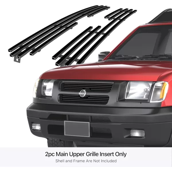 APS Compatible with Nissan Xterra 2000-2001 Main Upper Stainless Steel Black 8x6 Horizontal Billet Grille Insert N65436J