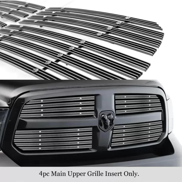 APS Compatible with Ram 1500 2013-2018 &amp; Ram 1500 Classic 19-21 Honeycomb Style Only Main Upper Stainless Steel SS Black Horizontal Billet Grille Insert D65919H