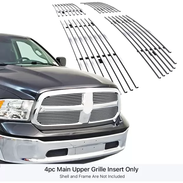 APS Compatible with Ram 1500 2013-2018 &amp; Ram 1500 Classic 19-21 Honeycomb Style Only Main Upper Stainless Steel SS Black Horizontal Billet Grille Insert D65919H