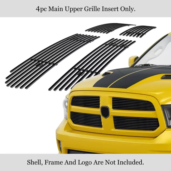 APS Compatible with Ram 1500 2013-2018 &amp; Ram 1500 Classic 19-21 Honeycomb Style Only Main Upper Stainless Steel SS Black Horizontal Billet Grille Insert D65919H