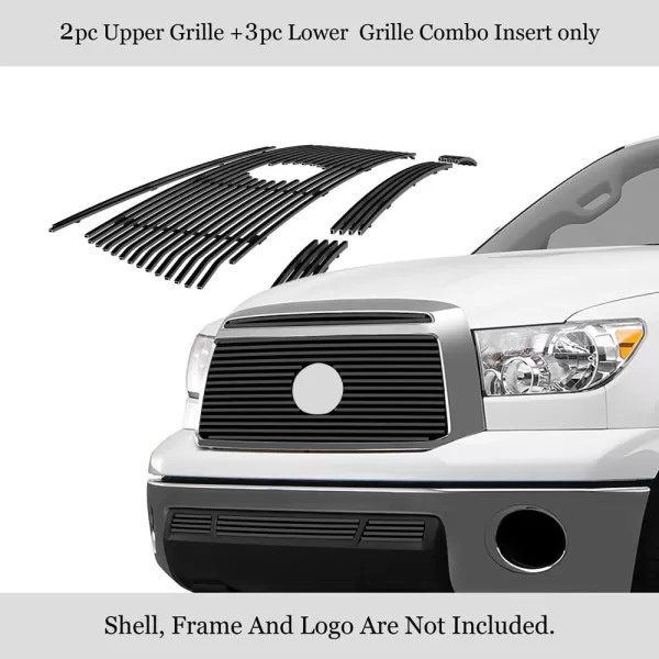 APS Compatible with Toyota Tundra 2010-2013 Stainless Steel Black 8x6 Horizontal Billet Grille Insert Combo T61060J