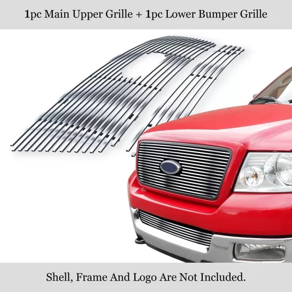 APS Compatible with Ford F-150 2004-2005 Honeycomb Style Grille Stainless Steel Black 8x6 Horizontal Billet Grille Insert Combo F67994J