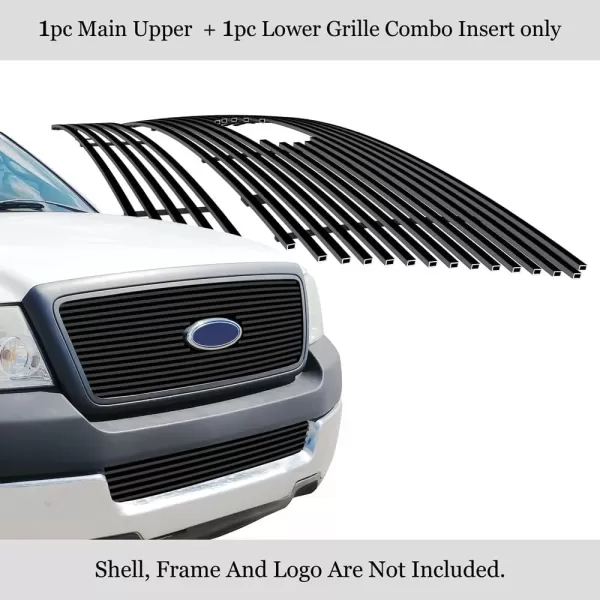 APS Compatible with Ford F-150 2004-2005 Honeycomb Style Grille Stainless Steel Black 8x6 Horizontal Billet Grille Insert Combo F67994J