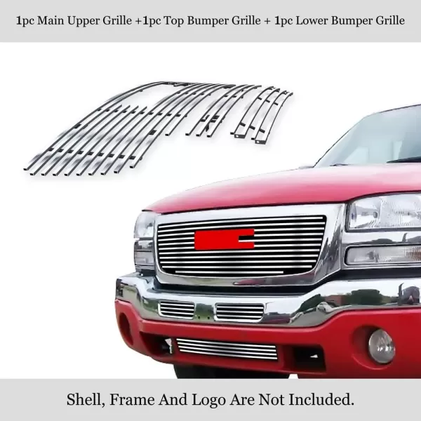 APS Compatible with GMC Sierra 1500 2500 3500 2003-2006 &amp; 07 Classic with Logo Show Stainless Steel Chrome 8x6 Billet Grille Insert Combo G67926C