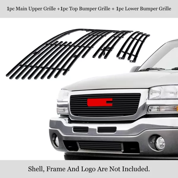 APS Compatible with GMC Sierra 1500 2500 3500 2003-2006 &amp; 07 Classic with Logo Show Stainless Steel Chrome 8x6 Billet Grille Insert Combo G67926C