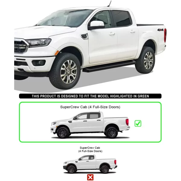 APS Black Running Boards Style Compatible with Ford Ranger 2019-2023 SuperCrew Cab 4-Door 