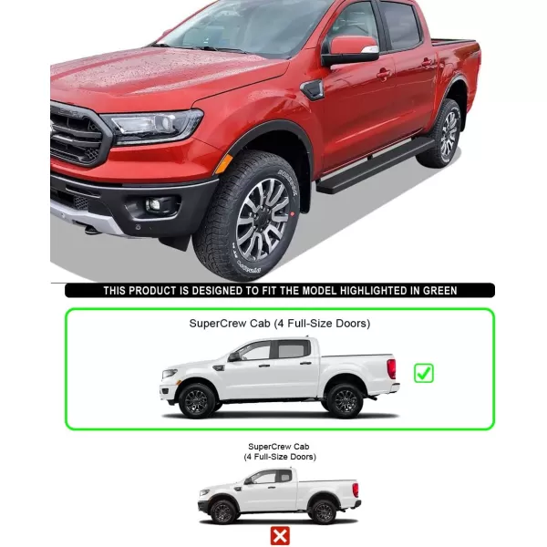 APS Black Running Boards Style Compatible with Ford Ranger 2019-2023 SuperCrew Cab 4-Door 