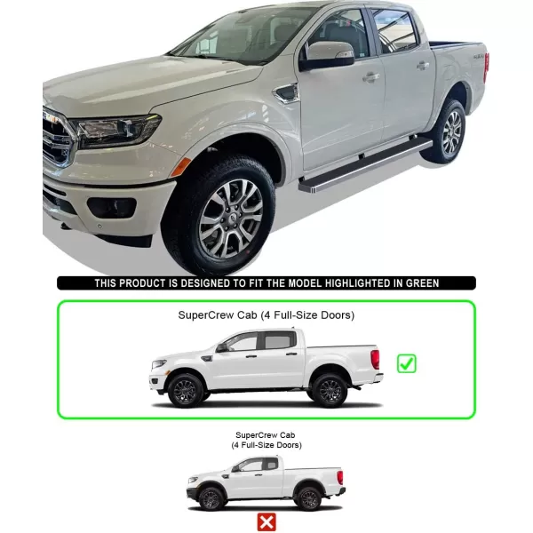 APS Black Running Boards Style Compatible with Ford Ranger 2019-2023 SuperCrew Cab 4-Door 
