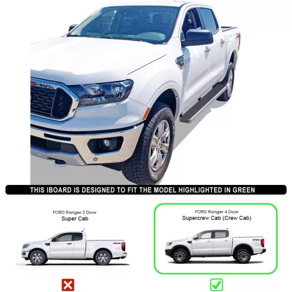 APS Black Running Boards Style Compatible with Ford Ranger 2019-2023 SuperCrew Cab 4-Door 