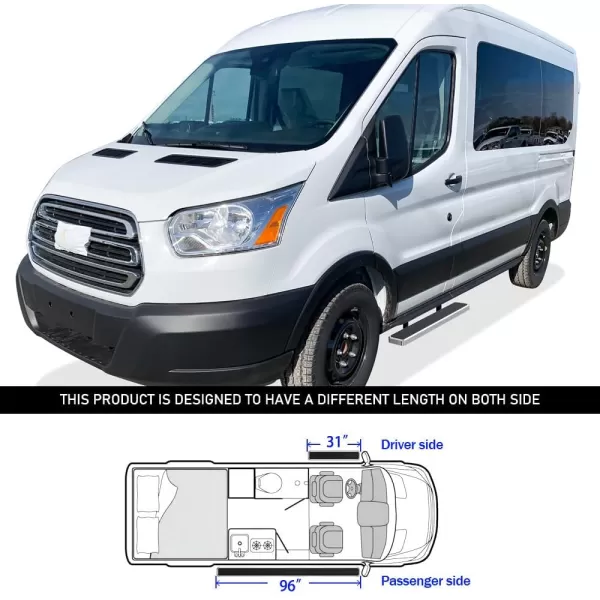 APS Running Boards 6 inches Matte Black Compatible with Ford Transit 2015-2024 Full Size Van 3-Door  Stainless Steel 