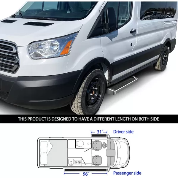 APS Running Boards 6 inches Matte Black Compatible with Ford Transit 2015-2024 Full Size Van 3-Door  Stainless Steel 