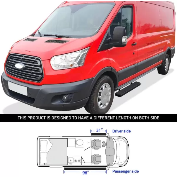 APS Running Boards 6 inches Matte Black Compatible with Ford Transit 2015-2024 Full Size Van 3-Door  Stainless Steel 