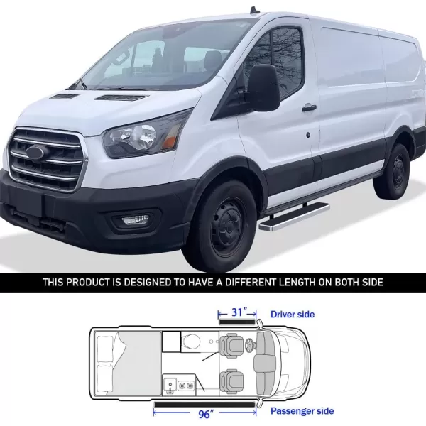 APS Running Boards 6 inches Matte Black Compatible with Ford Transit 2015-2024 Full Size Van 3-Door  Stainless Steel 