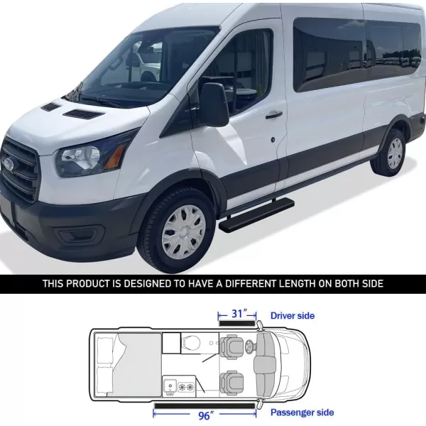 APS Running Boards 6 inches Matte Black Compatible with Ford Transit 2015-2024 Full Size Van 3-Door  Stainless Steel 