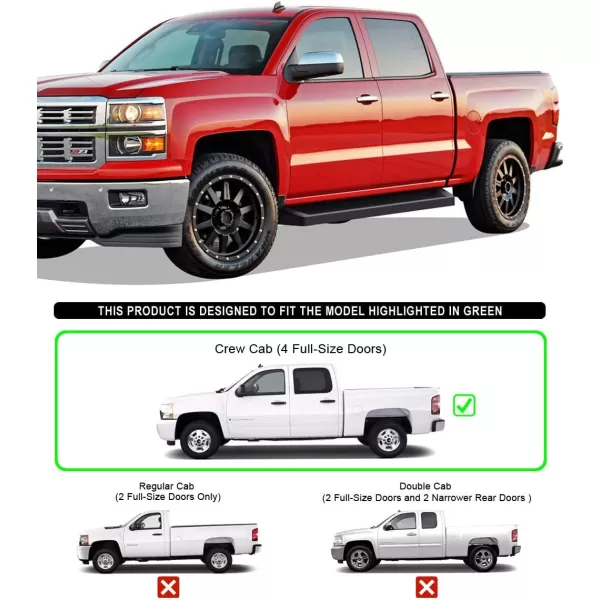 APS Wheel to Wheel Running Boards 6in Compatible with Chevy Silverado GMC Sierra 1500 2001-2013 Crew Cab 6.5ft Bed &amp; 2500 3500 2001-2014 Stainless Steel 