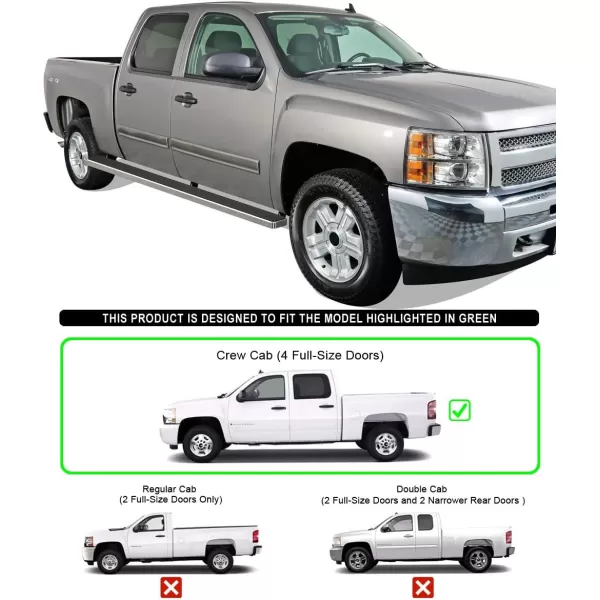 APS Wheel to Wheel Running Boards 6in Compatible with Chevy Silverado GMC Sierra 1500 2001-2013 Crew Cab 6.5ft Bed &amp; 2500 3500 2001-2014 Stainless Steel 