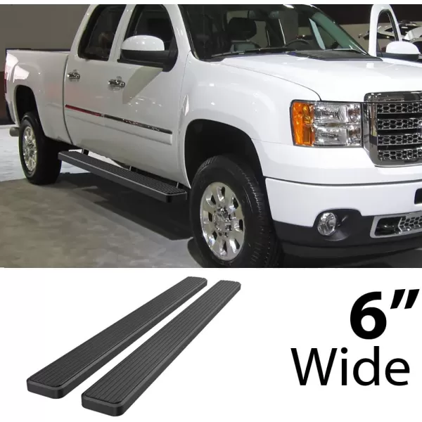 APS Wheel to Wheel Running Boards 6in Compatible with Chevy Silverado GMC Sierra 1500 2001-2013 Crew Cab 6.5ft Bed &amp; 2500 3500 2001-2014 Stainless Steel 