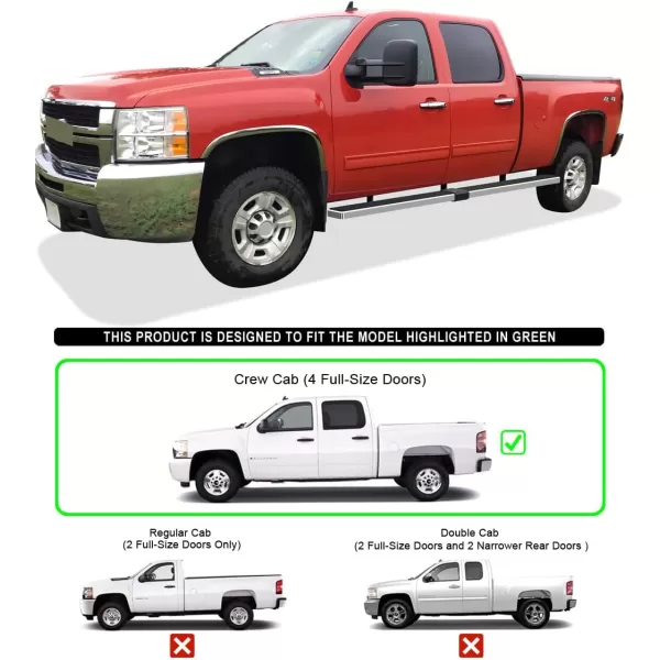 APS Wheel to Wheel Running Boards 6in Compatible with Chevy Silverado GMC Sierra 1500 2001-2013 Crew Cab 6.5ft Bed &amp; 2500 3500 2001-2014 Stainless Steel 