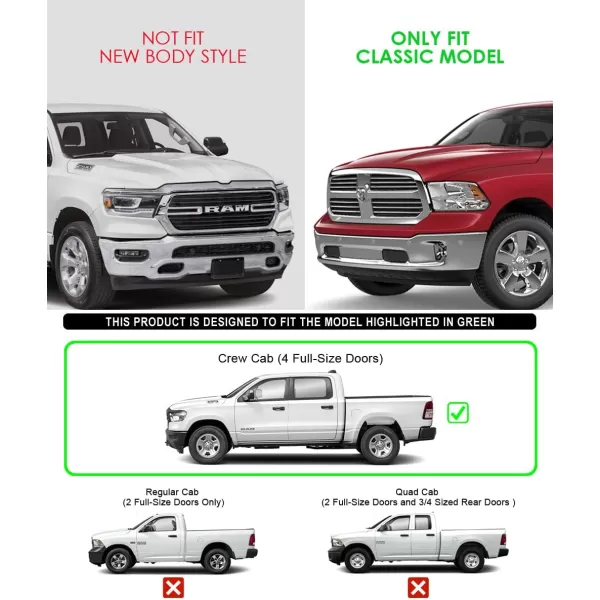 APS 6-inch Stainless Steel  Running Boards Side Bars Side Steps Compatible with Ram 1500 2009-2018 Crew Cab &amp; Ram 2500 3500 2010-2024
