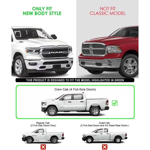 APS 6-inch Stainless Steel  Running Boards Side Bars Side Steps Compatible with Ram 1500 2019-2024 Crew Cab 