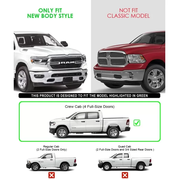 APS 6-inch Stainless Steel  Running Boards Side Bars Side Steps Compatible with Ram 1500 2019-2024 Crew Cab 