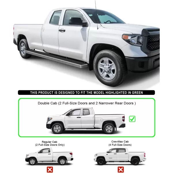 imageAPS Running Boards Nerf Bars Side Steps Step Bars Compatible with Toyota Tundra 20072021 Double Cab 304 Stainless Steel Polished Silver 5 inchesAluminum Silver