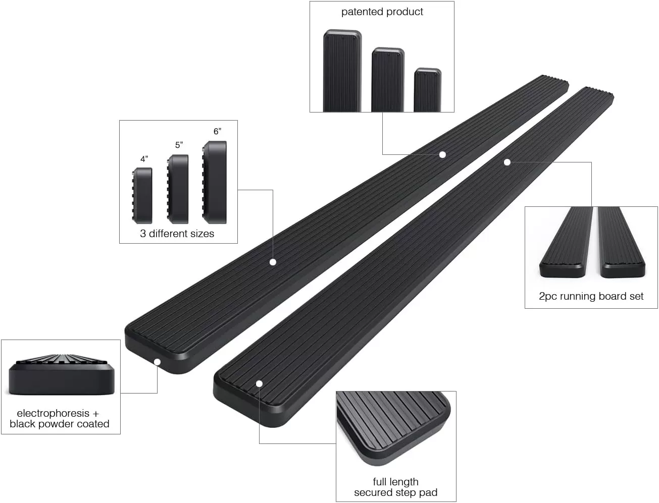 imageAPS 5in WheeltoWheel Black Bars Compatible with Silverado Sierra Double Cab 55ft Bed 0718
